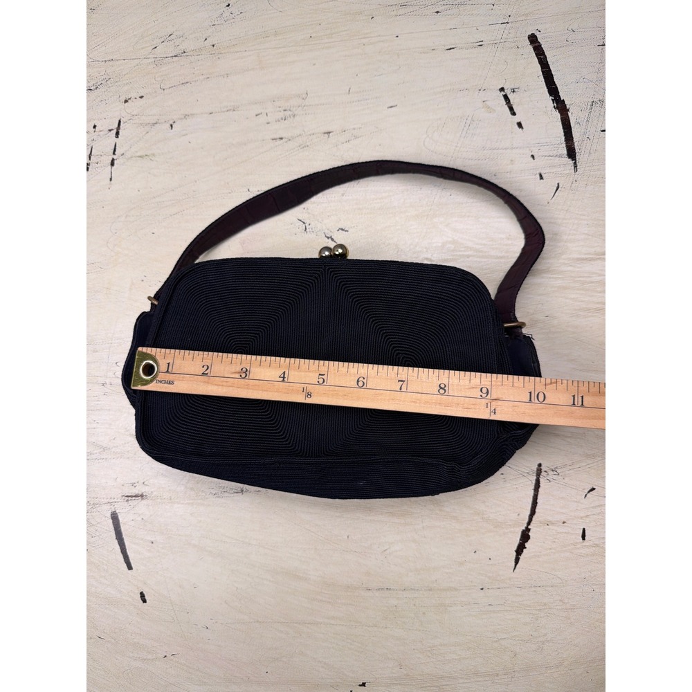 Genuine Corde Handbag Women‎ Small Navy Blue Vintage Kiss Lock Corded Bag VTG - Picture 5 of 8